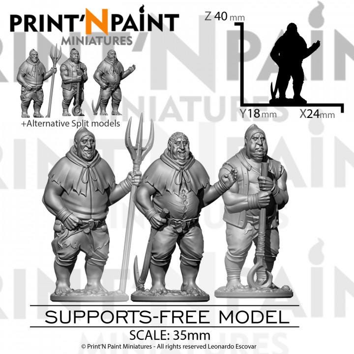 3 Human Peasants Miniature – Dungeons and Dragons RPG Tabletop Figure Pathfinder 5e –PnP