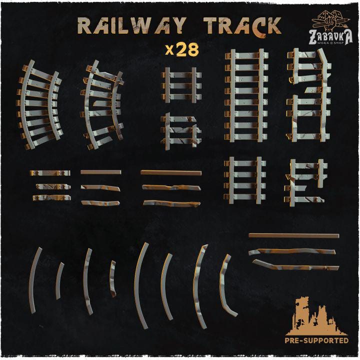 28pc Railway Track (Basing Bits 2.0) 28mm/32mm Scale Abandoned Railway Basing Materials Dystopian Scatter Terrain Wargaming Scenery Elements