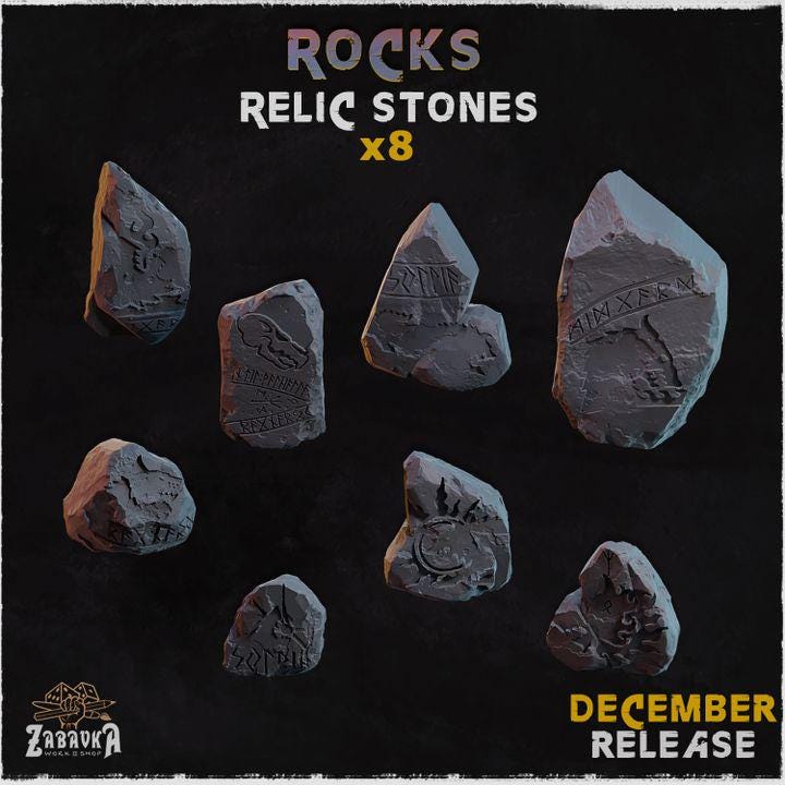 8pc Rocks Relic Stones for Dungeons and Dragons 28mm/32mm Basing Bits DnD Scatter Terrain Scenery D&D TTRPG Mini Basing Material - ZbW