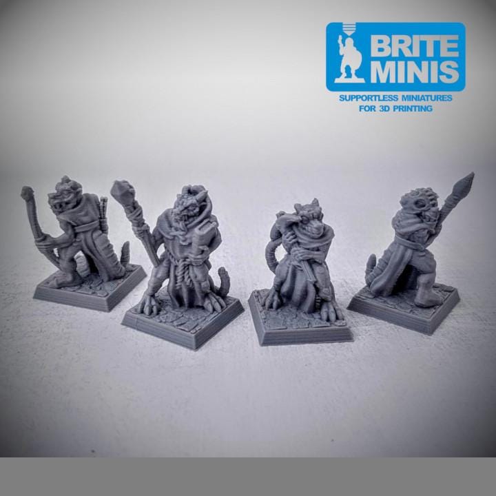 4pc Kobold Miniatures Pack ā Old School Kobolds ā D&D DnD TTRPG Fantasy Monsters ā Gray PLA ā Printed Miniatures, Brite Minis