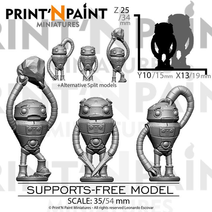 3pc Mini Automatons – Fantasy Clockwork Construct Set – 28mm 32mm 35mm Scale – Tabletop RPG Figures for DnD & Pathfinder – Gray PLA –PnP
