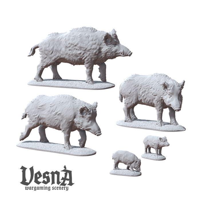 5pc WILD BOARS Pack Miniatures DnD Dungeons and Dragons DnD Scatter Terrain 28mm/32mm Farm Scene Diorama War Fields Scatter - VS