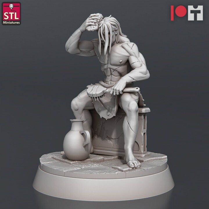 Bath house client DnD Dungeons and Dragons 28mm/32mm Townsfolk NPC Miniature Villager Fantasy RPG Male Bathing Miniatures D&D