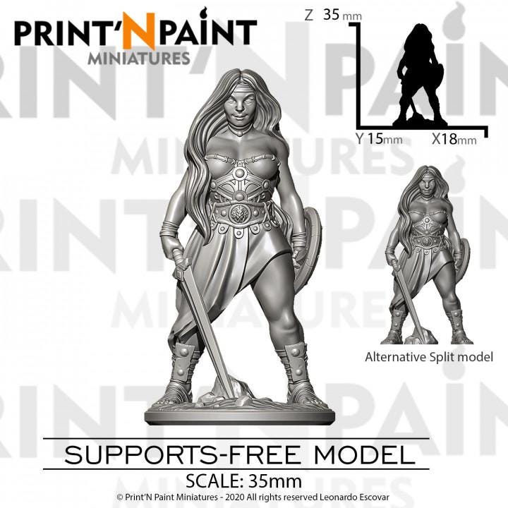 Amazonian Champion Selina Miniature – Dungeons and Dragons DnD 5e Pathfinder RPG Tabletop Fantasy Figure –PnP