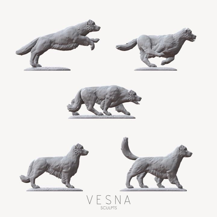 5pc Golden Retriever Miniatures Base attached DnD Dungeons and Dragons 28mm/32mm TTRPG Wargame Dog figurines Fantasy RPG Animals
