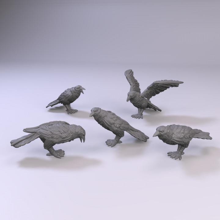 20pc Battlefield Crow Miniatures DnD Dungeons and Dragons 28mm/32mm Scatter Terrain TTRPG Fantasy Crow Scatter Scenery Basing Materials