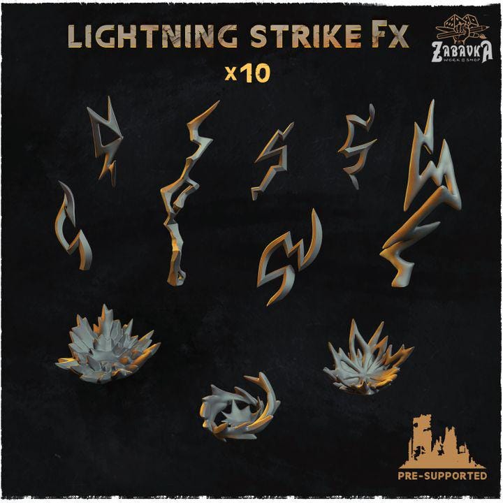 10pc Lightning Strike FX (Basing Bits 2.0) 28mm/32mm TTRPG Stormy Weather Battlefield Basing Electrical Imbalance Storm Scenery ElementsZbW