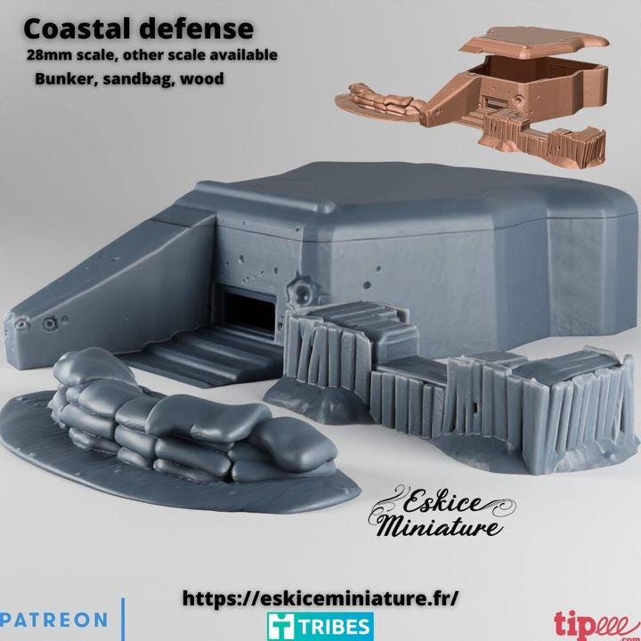 Coastal Defense Bunker Terrain – 15mm 20mm 28mm 32mm 1 35 Scale WW2 Wargaming and Diorama Fortification for Tabletop Games, Eskice Miniature