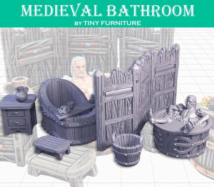 Tavern Bath Scatter Terrain DnD Dungeons and Dragons Tabletop RPG Miniatures Tavern Furniture 28mm/32mm Miniature DnD Scatter Terrain