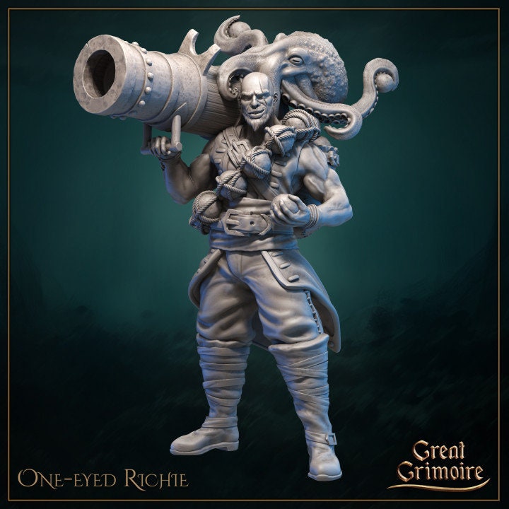 One eyed Richie Pirate Miniature DnD Dungeons and Dragons Tabletop RPG 28mm 32mm 35mm Scale Fantasy RPG Pirate Ship Sea Diorama NPC