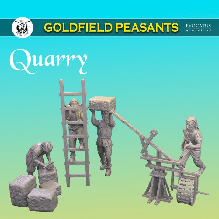 Quarry Miniature Vendor Set, DnD Workers Townsfolk Miniatures Villager worker Dungeons and Dragons D&D Tabletop Scatter Terrain 28mm/32mm