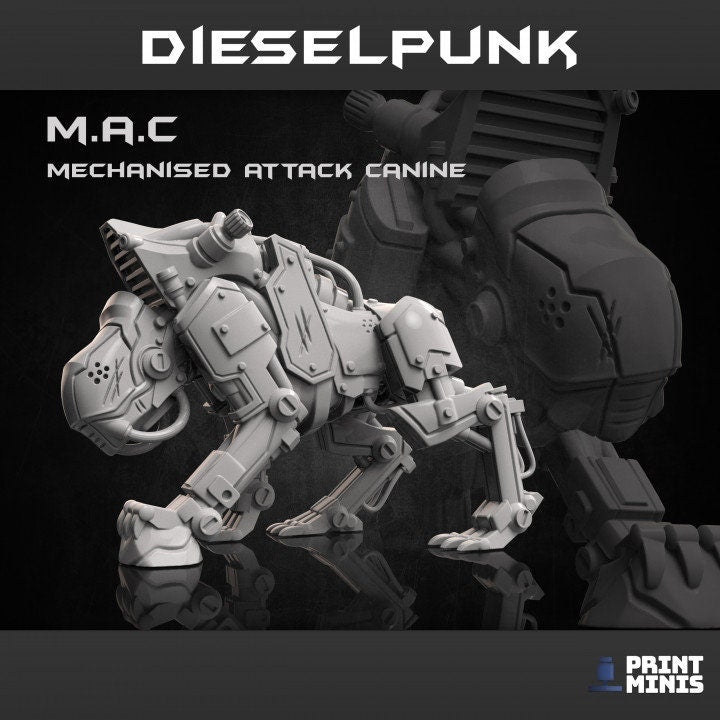 Mechanised Attack Canine, M.A.C - Dieselpunk Collection: Remote -Controlled Combat Robot Dog - 28/32mm Tactical Mini by Print Minis