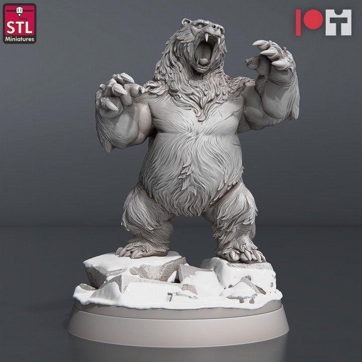 3pc Bear Miniatures Set DnD Dungeons and Dragons 28mm/32mm Monster Warrior TTRPG Wargame NPC Giant Bear Druid Wild Shape Miniature for D&D