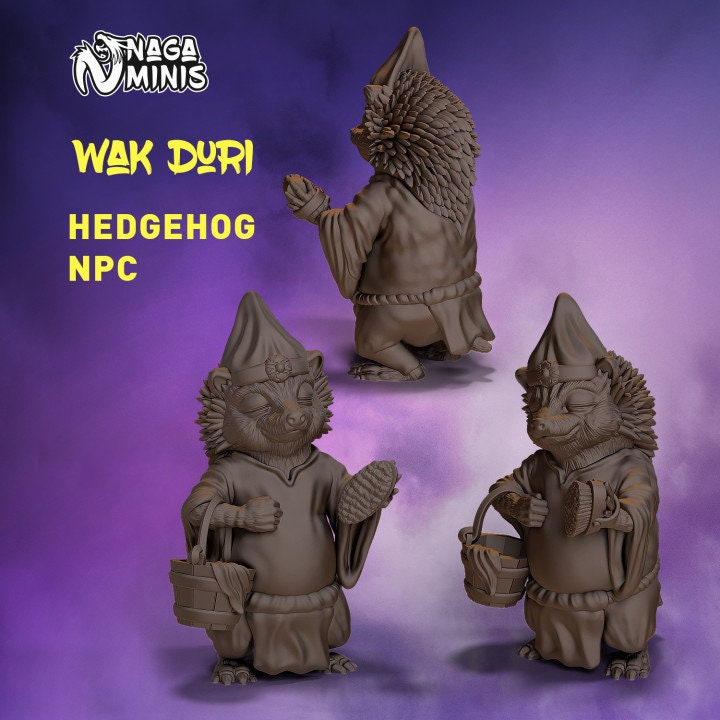Hedgehog NPC Miniature, DnD, Dungeons and Dragons, Beast Miniature, TTRPG Animal folk, Diorama Miniatures 28mm or 32mm Scale, Naga Minis