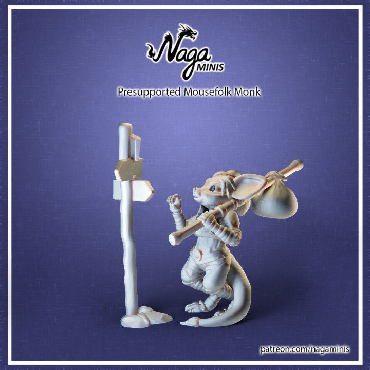 Mousefolk Monk DnD Dungeons and Dragons Post Scatter Terrain DnD Quest Tabletop RPG Miniatures 28mm 32mm Fantasy Mouse NPC Figurine