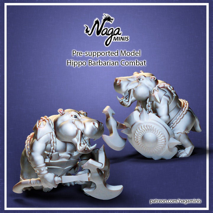 Hippo folk Barbarian NPC DnD Dungeons and Dragons Hippo Fighter Animalfolk 28mm 32mm D&D Fantasy RPG Wargame Miniatures for Dioramas