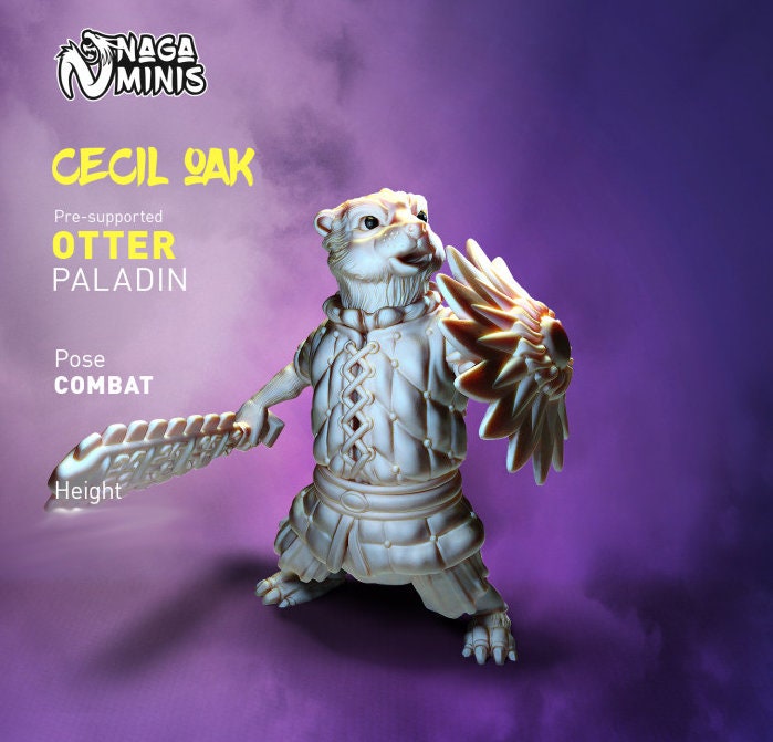 Otter Folk Paladin Combat Pose DnD Dungeons and Dragons Animal Folk 28mm/32mm DnD Fighter Animal Miniature Tabletop Paladin D&D