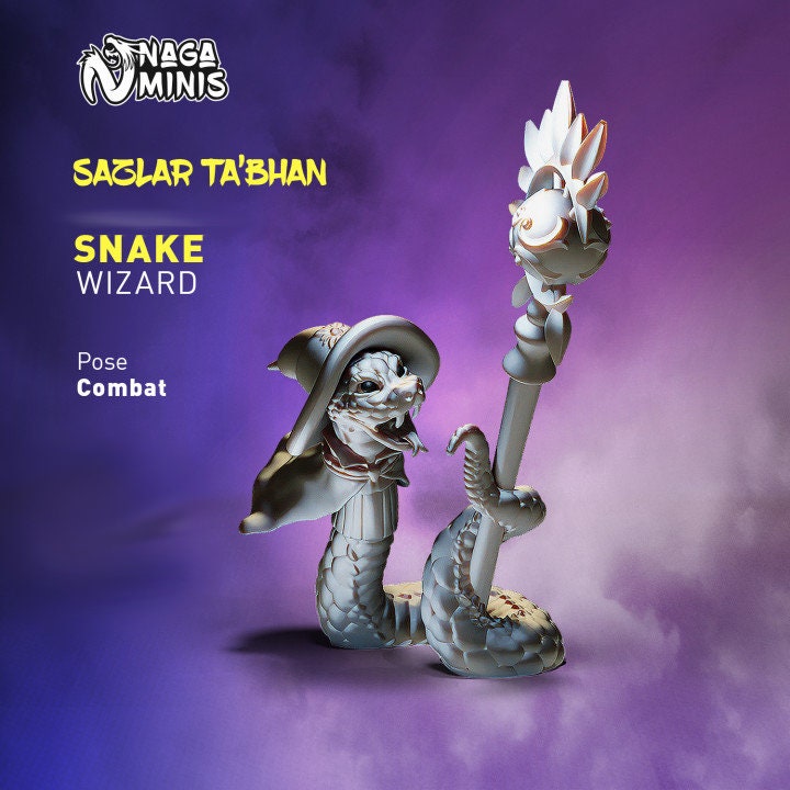 Snake Folk Wizard RP Combat Miniature DnD Dungeons and Dragons Tabletop RPG Miniatures DnD Snake Figurine NPC Warrior 28mm/32mm