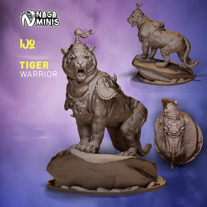 Tiger Warrior DnD Dungeons and Dragons 28mm/32mm Tabletop RPG Warrior DnD Tiger Animal Folk DnD Warrior Fantasy NPC