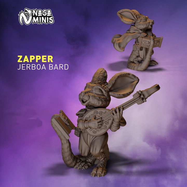 Jerboa Folk Bard Miniature DnD Dungeons and Dragons TTRPG Fantasy 28mm/32mm Tabletop Bard Animalfolk Townsfolk NPC