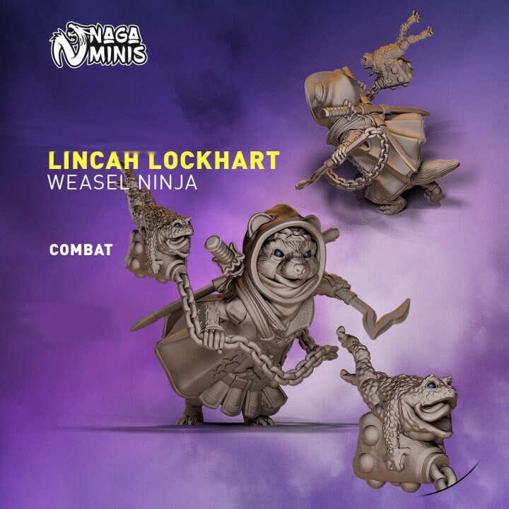Weasel Folk Ninja DnD Warrior Dungeons and Dragons Tabletop RPG Fantasy Wargame Miniature 28mm/32mm DnD Creature Ninja Frog