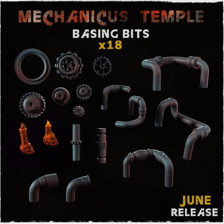 18pc Mechanicus Temple Basing Bits DnD Dungeons and Dragons 28mm/32mm Scatter Terrain Pipe Miniatures Adeptus Fantasy TTRPG Wargame Terrain