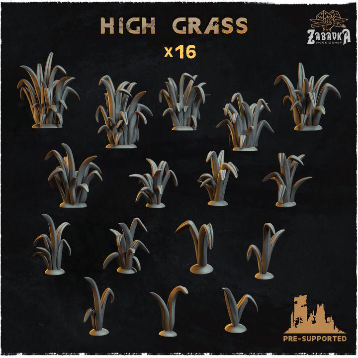 16pc High Grass - (Basing Bits 2.0) 28mm/32mm Fantasy Wargame Basing Botanical Flowerbed Scatter Natural Woodland Forest Scenery Elements