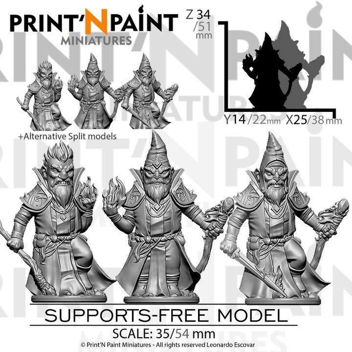 3pc Gnome Pyromancers – Fantasy Fire Mage Miniature Set – 28mm 32mm 35mm Scale – Tabletop RPG Figures for DnD & Pathfinder – Gray PLA –PnP — Etsy photo 3