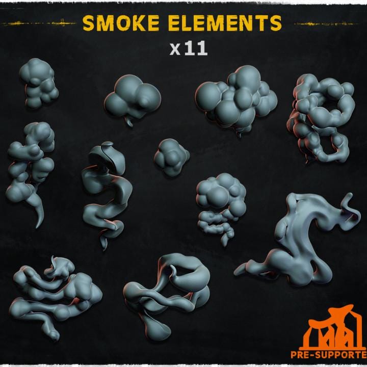 11pc Smoke Elements (Basing Bits 1.0) 28mm/32mm Scale TTRPG Fantasy Miniatures Rising Smoke Effects Explosion Scenery Basing MaterialsZbW