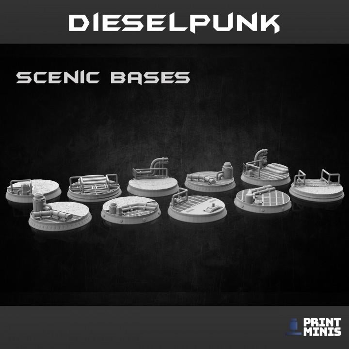 22pc Industrial Bases - Dieselpunk Collection | TTRPG Scenic Sci-fi Miniature Display Bases Industrial Wargaming Scatter