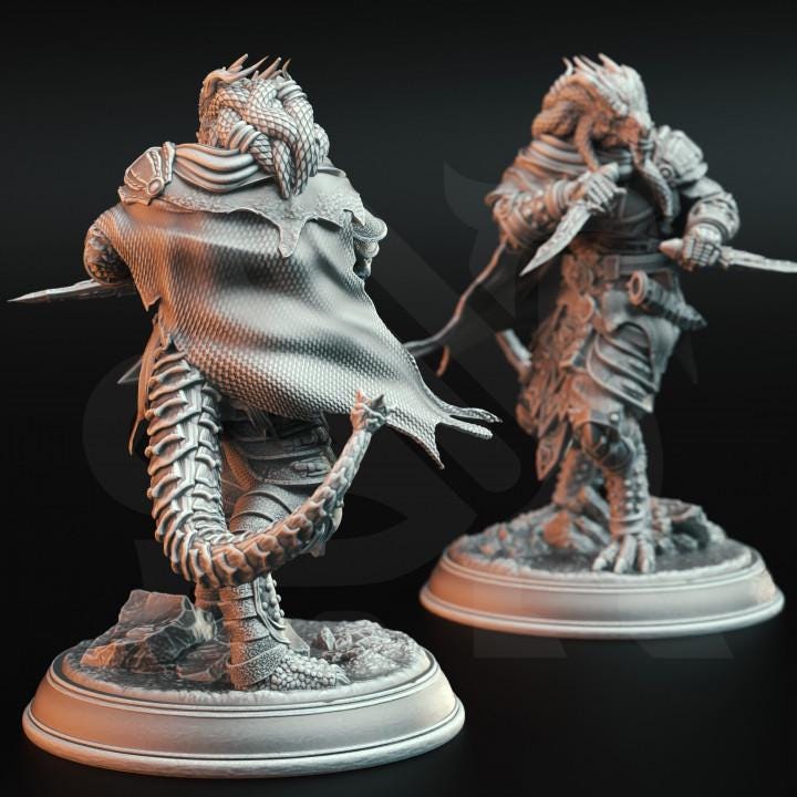 Dragonborn Assassin Rogue - Umbrascale | 28mm/32mm/38mm TTRPG Rokarthion Fantasy Wargaming Lizardfolk Kargon the Black Death Dragonkin
