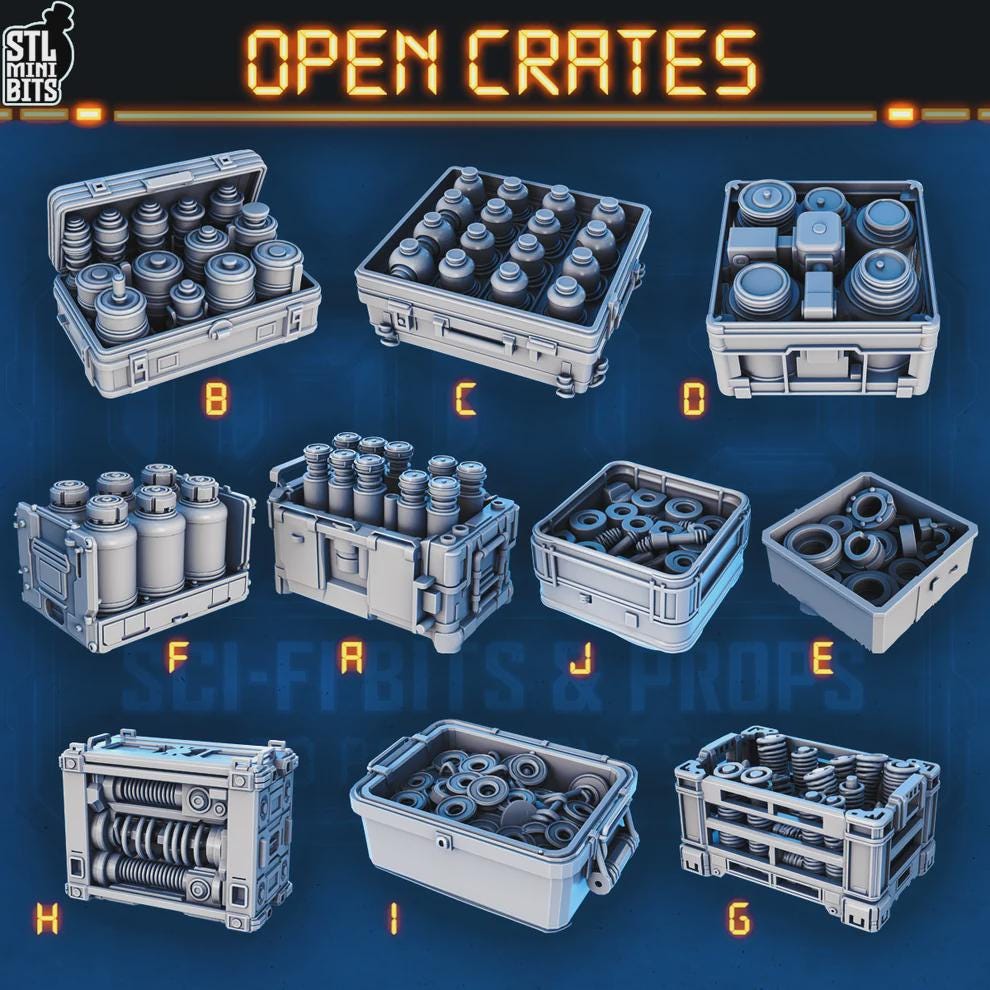 Sci-fi open crate miniature options