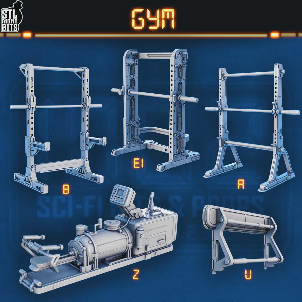 Sci-fi gym equipment miniature set