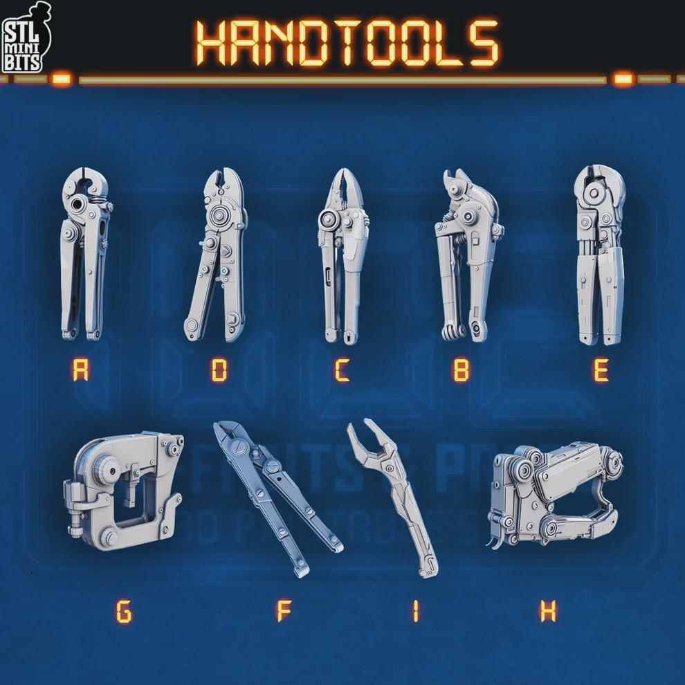 Sci-fi miniature hand tools for a workshop scene