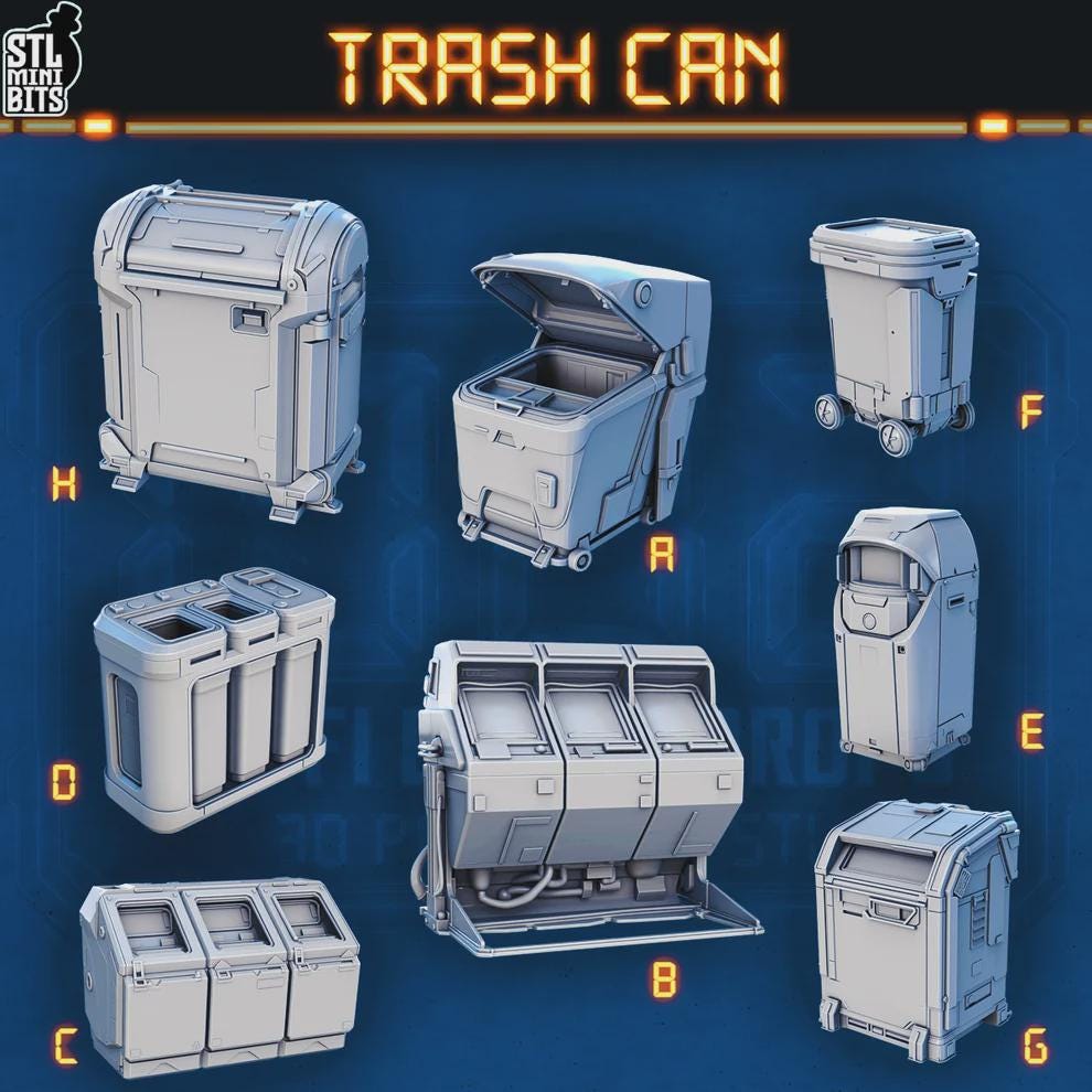 Sci-fi trash can miniature designs