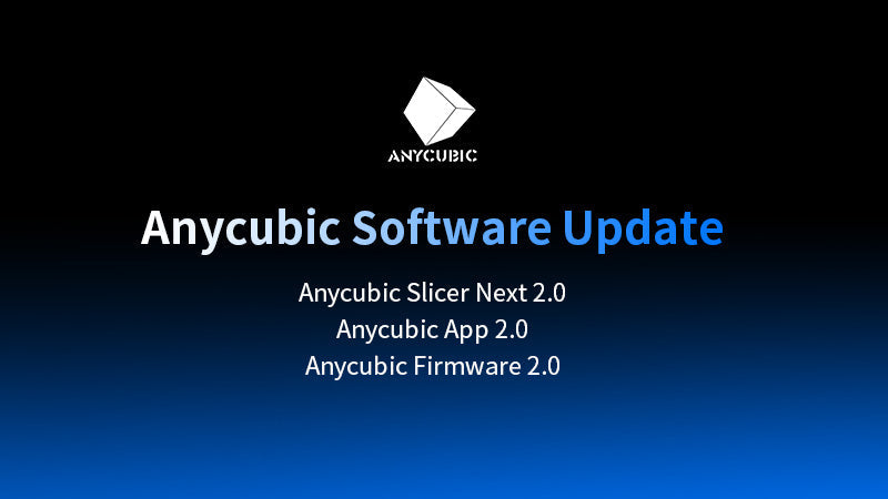 Official Anycubic Software Update graphic listing Slicer Next 2.0, App 2.0, and Firmware 2.0