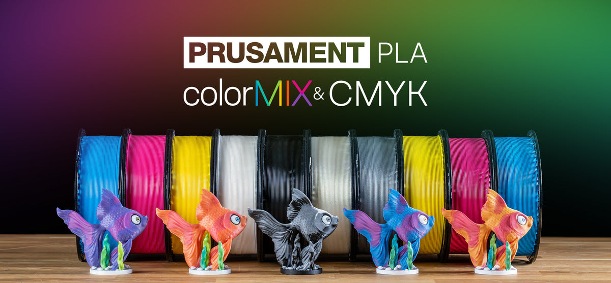 Prusa Research promotional artwork for ColorMix multicolor 3D printing