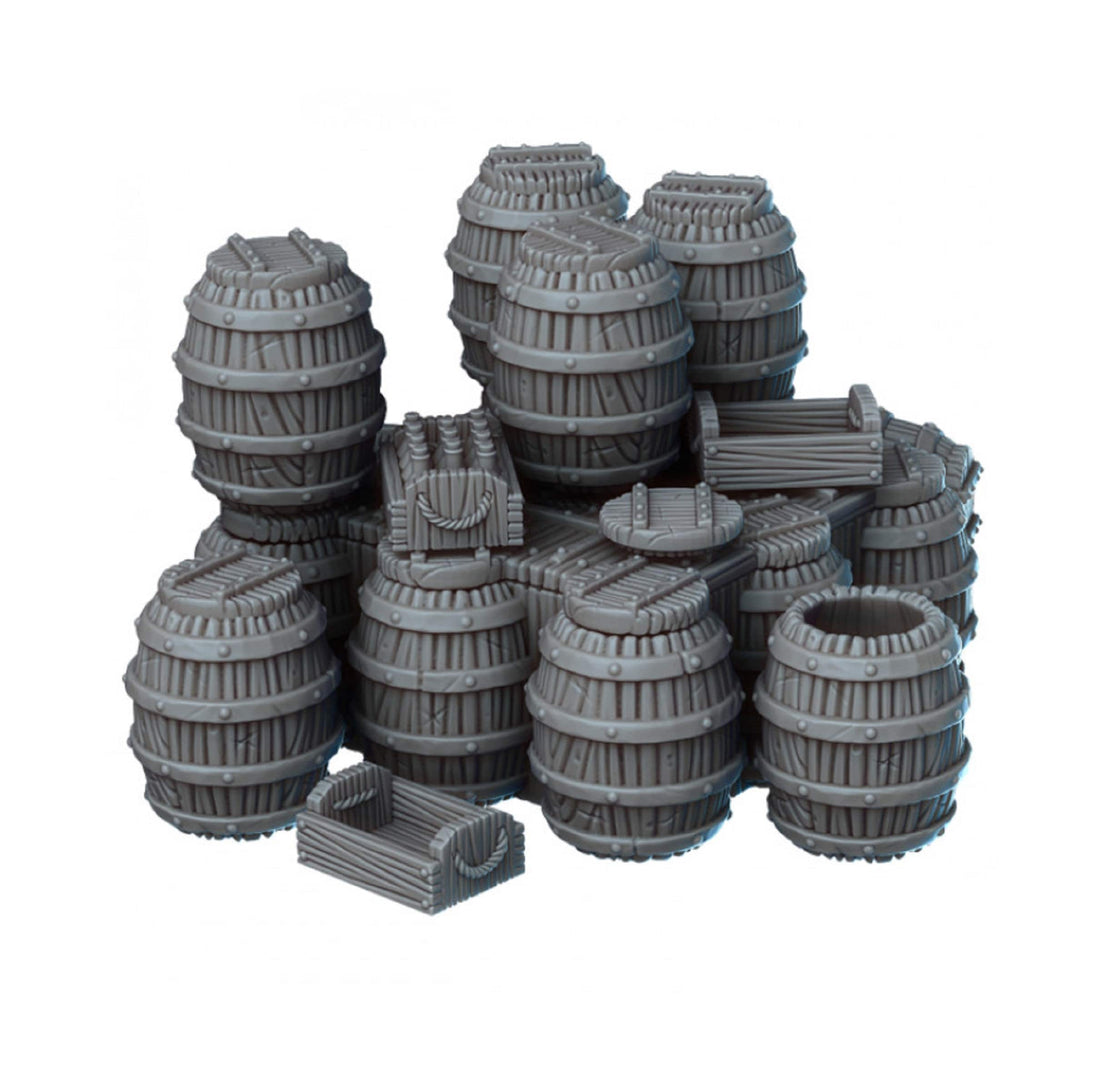 Catalog image of Vae Victis barrels and boxes for tabletop scatter terrain