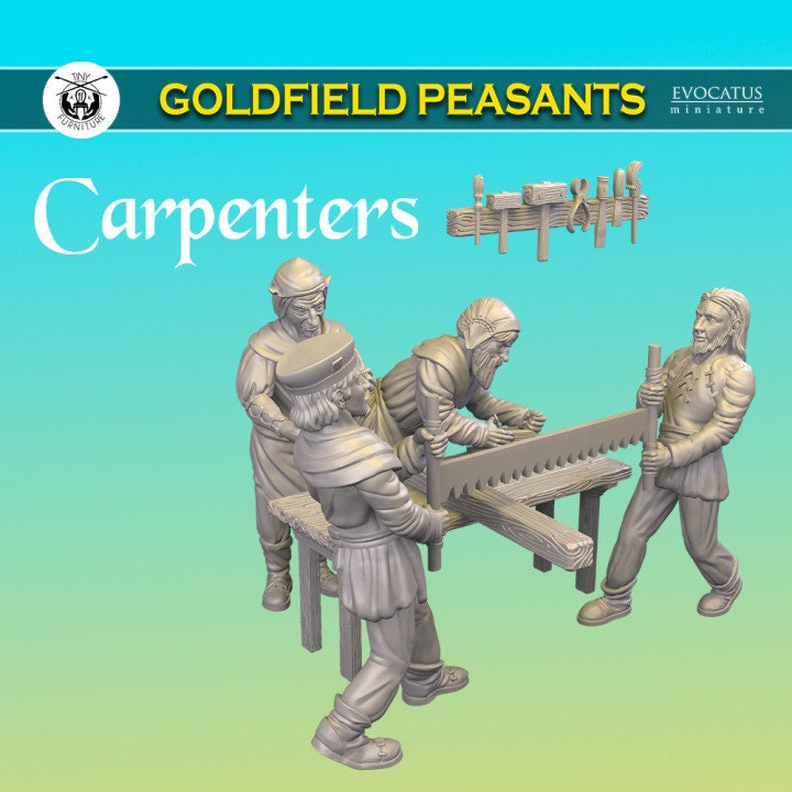 Catalog image of Tiny Furniture carpenter miniatures with workshop tools and a workbench