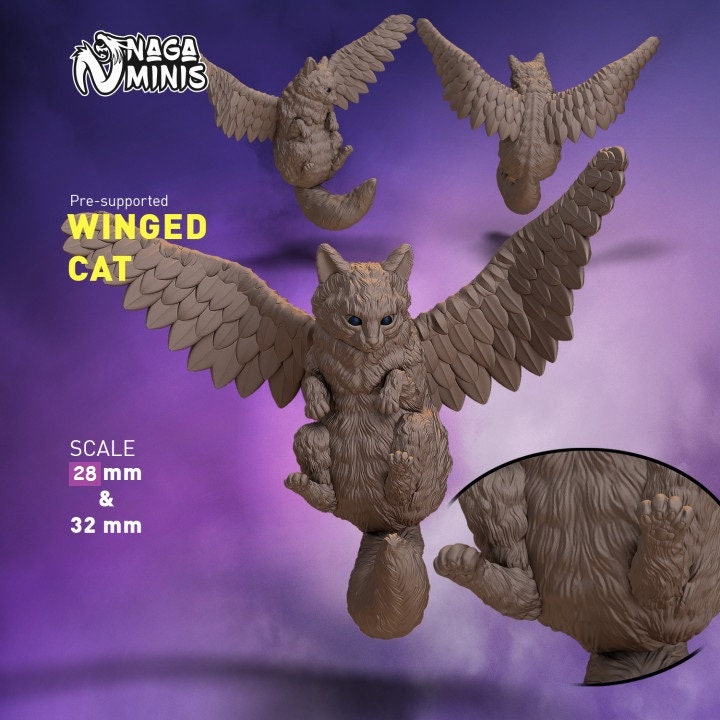 Naga Minis digital renders of a winged cat familiar from several angles.