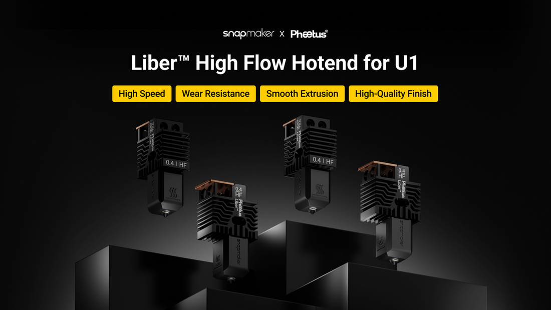 Snapmaker and Phaetus promotional image showing Liber High Flow Hotend assemblies for the U1.