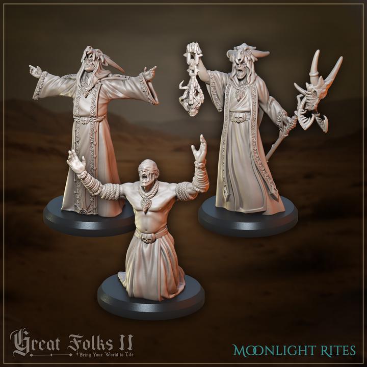 
3pc Cultists Moonlight Rites for Dungeons and Dragons 28mm/32mm TTRPG Townsfolk NPC Miniatures Possessed Demons - GG