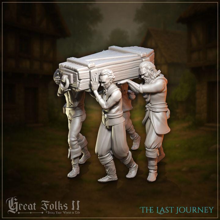 
The Last Journey Funeral Miniature Set for Dungeons and Dragons 28mm/32mm TTRPG Townsfolk NPCs Funeral Coffin Miniatures - GG