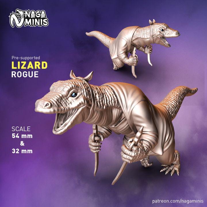 
Lizard Folk Rogue Dungeons and Dragons  28mm 32mm D&D Wargame Miniatures for Dioramas TTRPG Fantasy - Nm