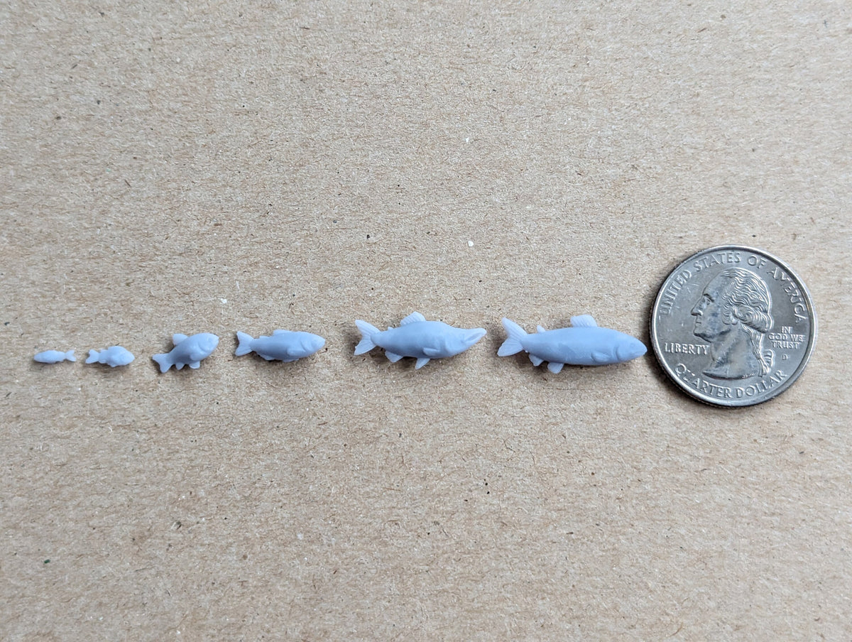 
50pc Fish Miniature 3D Printed DnD Scatter Terrain Dungeons and Dragons Basing Bits for Scenery Scatter D&D TTRPG Miniature Basing Material