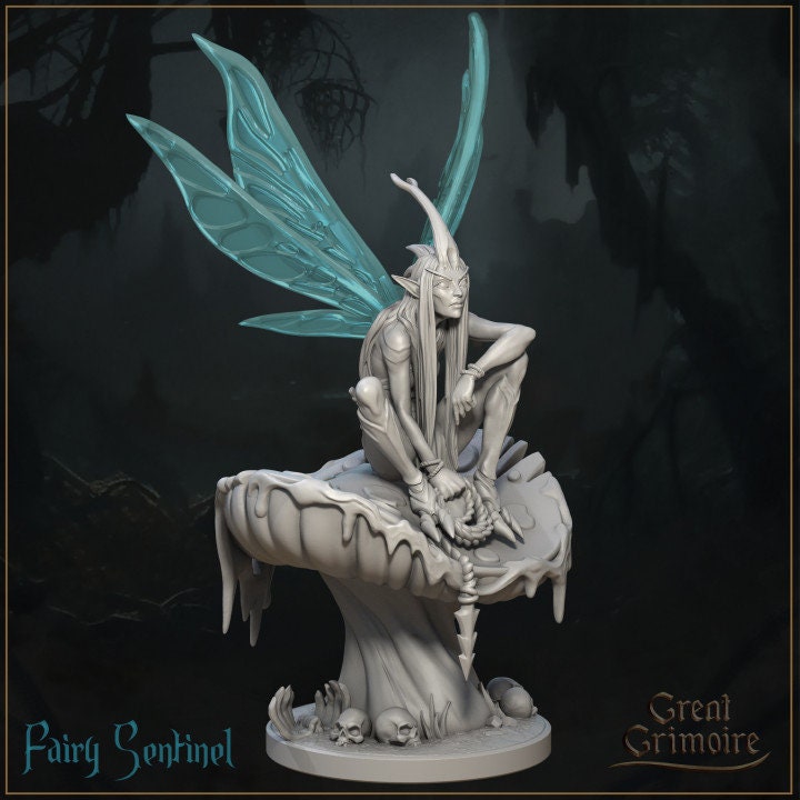 
Fairy Forager Miniature GREY Resin DnD Dungeons and Dragons 28mm/32mm Fantasy Forest NPCFairy Garden Mushroom Miniature Scatter Terrain