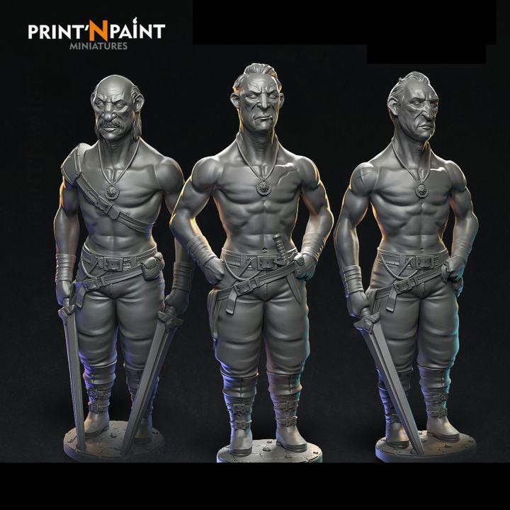 
3 Human Mercenaries Miniature – Dungeons and Dragons RPG Tabletop Figure Pathfinder 5e –PnP