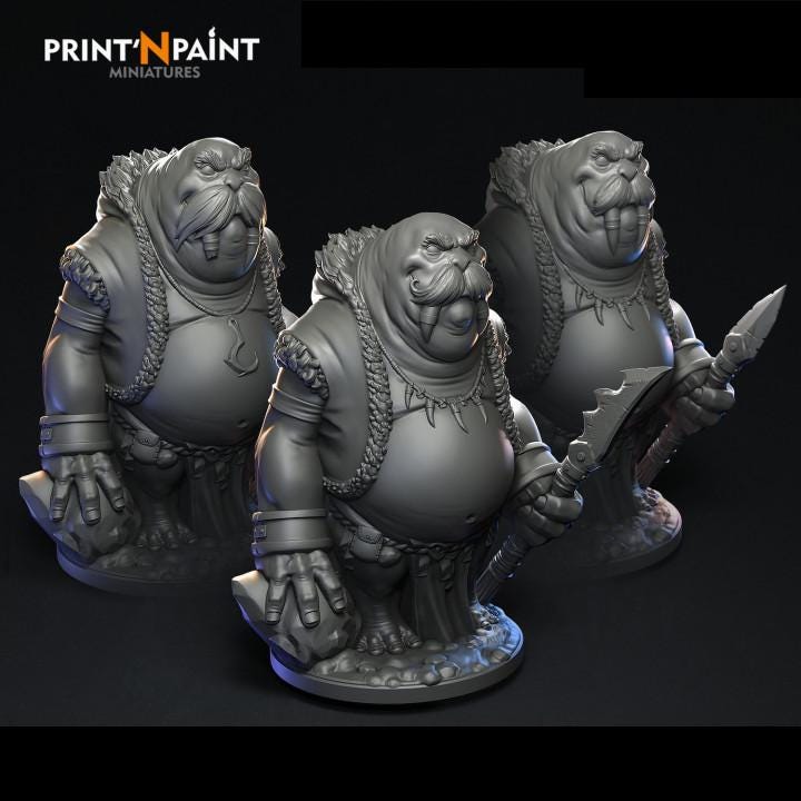 
3 Walrus Hunters Miniature – Dungeons and Dragons RPG Tabletop Figure Pathfinder 5e –PnP