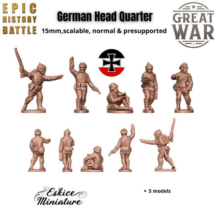 
46pc WW1 German Starter Pack – 15mm 20mm 28mm 32mm 1 35 Scale – Infantry, Vehicles & Artillery – Eskice Miniature
