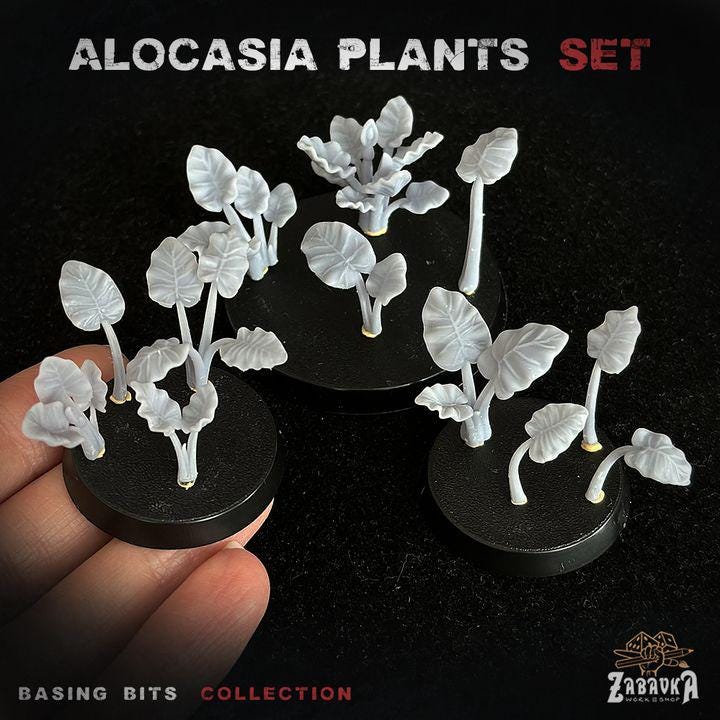 
26pc Alocasia Plants Basing Bits (Plants) 28mm/32mm Scale Scatter Terrain Basing Materials Tropical Jungle Adventure Flora Scenery Elements